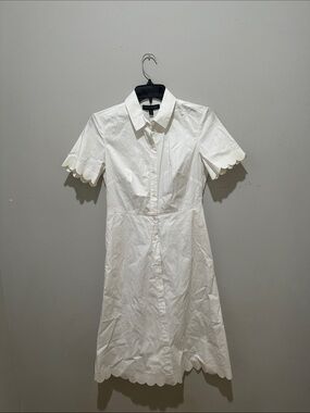 Banana Republic White Scallop-Trim Shirt Dress